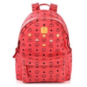 MCM Stark Backpack in a Hot Pink Visetos coated canvas with stud embellishments